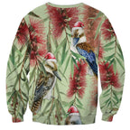 Australia Christmas Sweatshirt Kookaburra Santa on Callistemon - Pastel