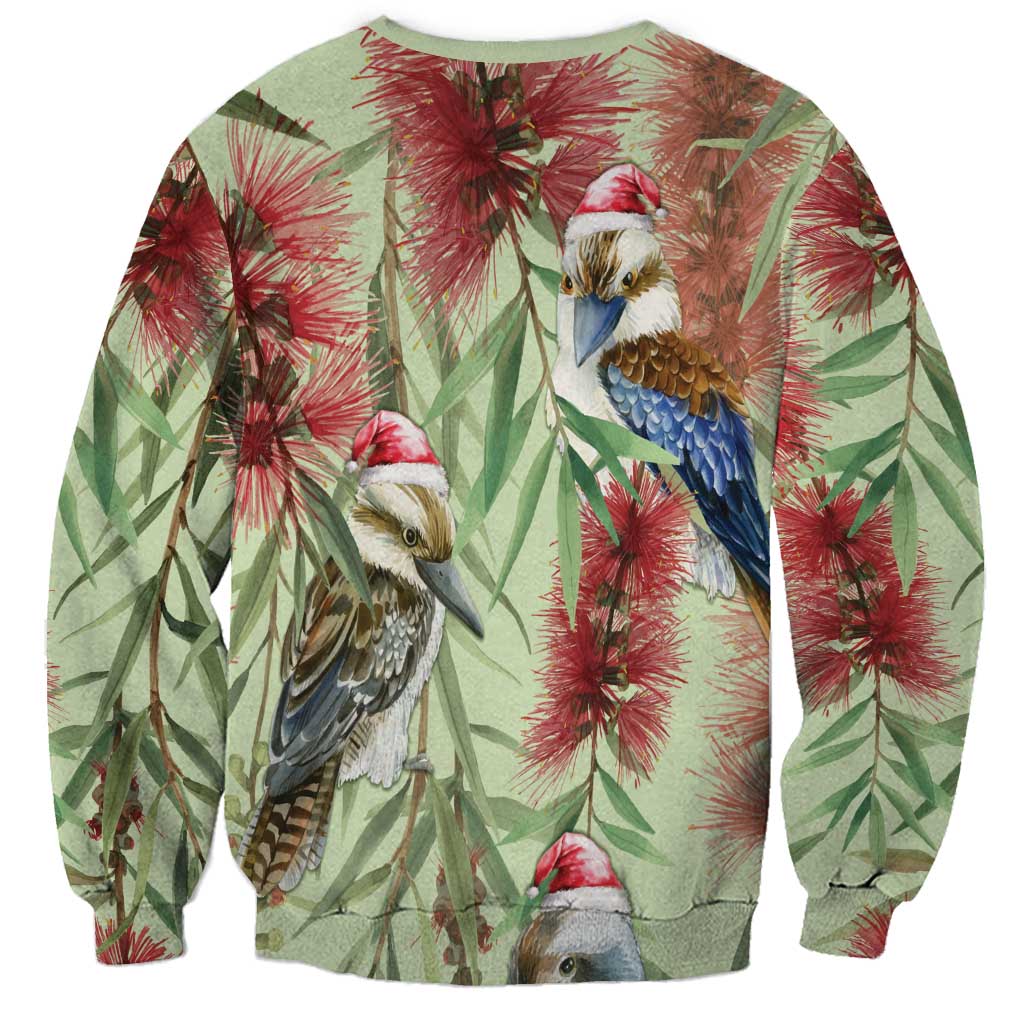 Australia Christmas Sweatshirt Kookaburra Santa on Callistemon - Pastel