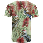 Australia Christmas T Shirt Kookaburra Santa on Callistemon - Pastel