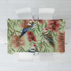 Australia Christmas Tablecloth Kookaburra Santa on Callistemon - Pastel