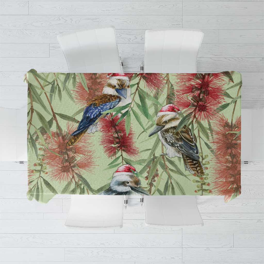 Australia Christmas Tablecloth Kookaburra Santa on Callistemon - Pastel