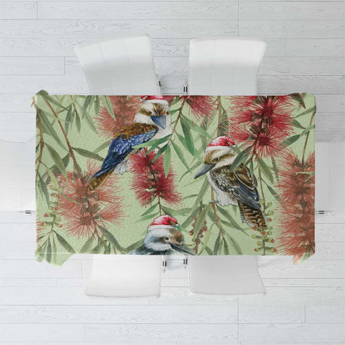 Australia Christmas Tablecloth Kookaburra Santa on Callistemon - Pastel