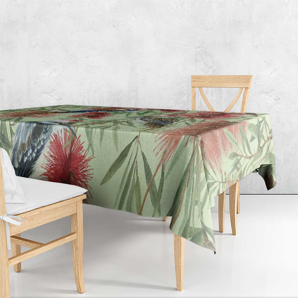 Australia Christmas Tablecloth Kookaburra Santa on Callistemon - Pastel