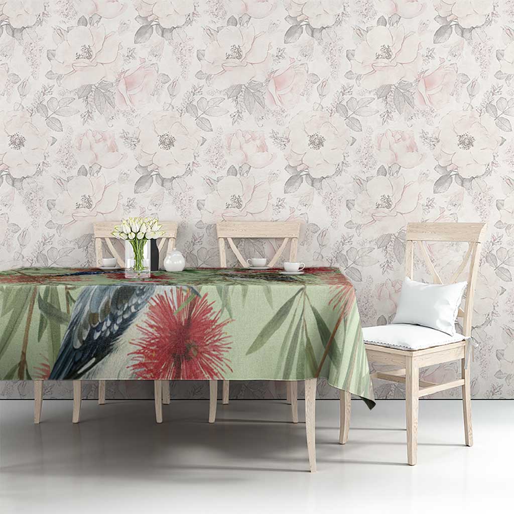 Australia Christmas Tablecloth Kookaburra Santa on Callistemon - Pastel