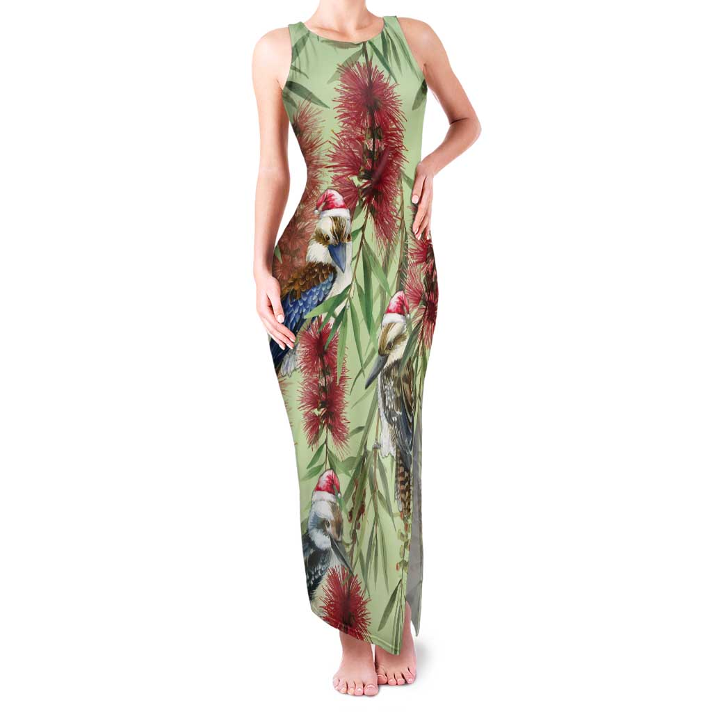 Australia Christmas Tank Maxi Dress Kookaburra Santa on Callistemon - Pastel
