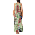 Australia Christmas Tank Maxi Dress Kookaburra Santa on Callistemon - Pastel