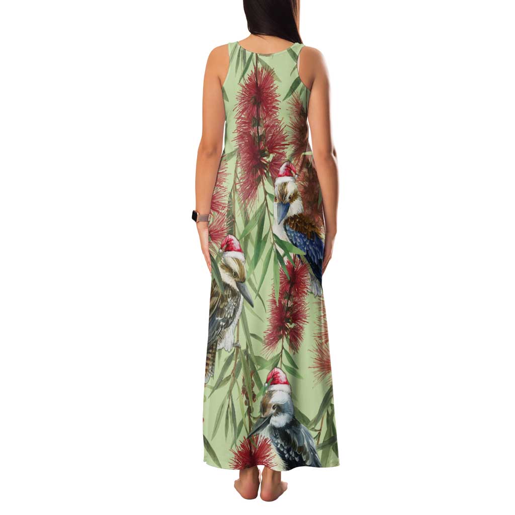 Australia Christmas Tank Maxi Dress Kookaburra Santa on Callistemon - Pastel