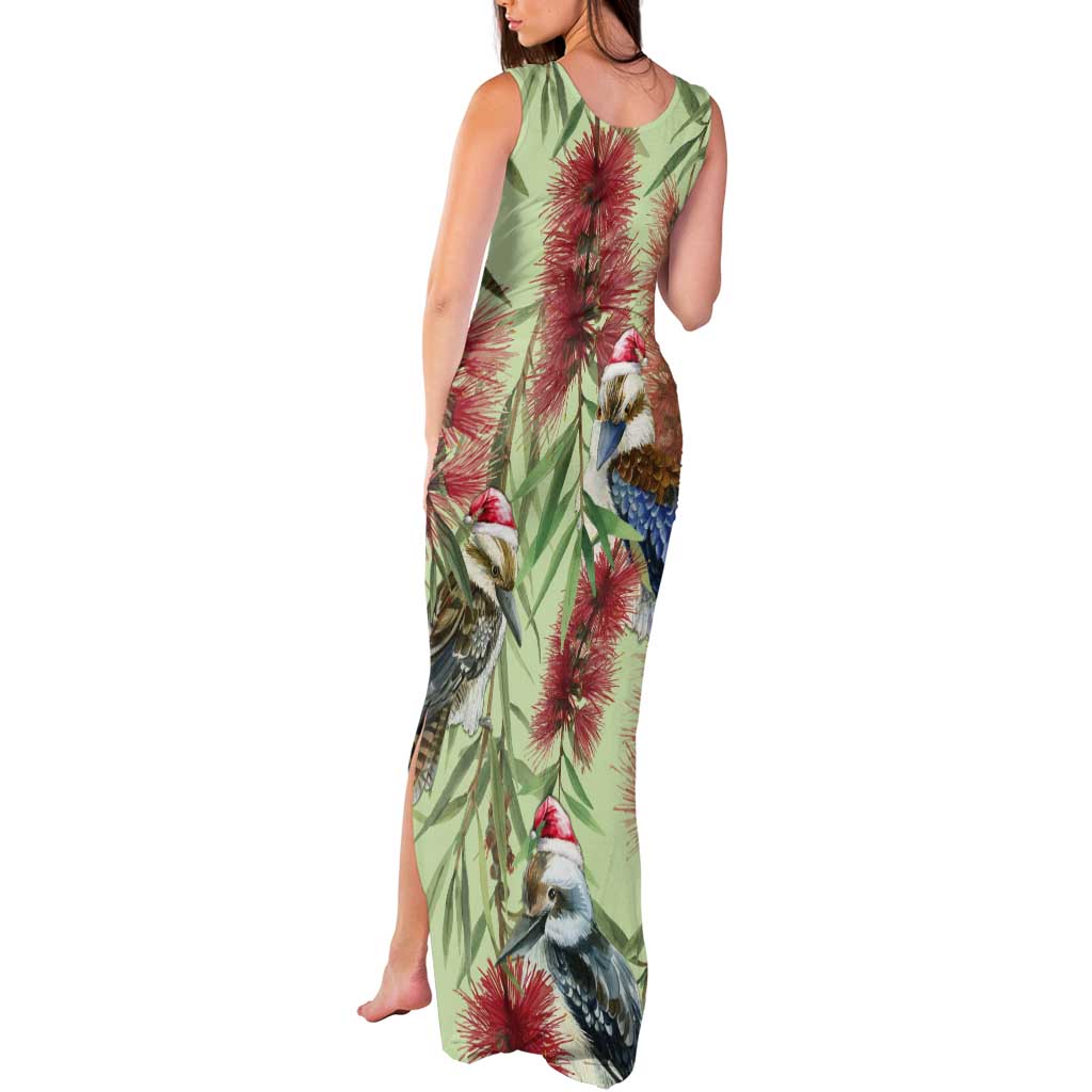 Australia Christmas Tank Maxi Dress Kookaburra Santa on Callistemon - Pastel