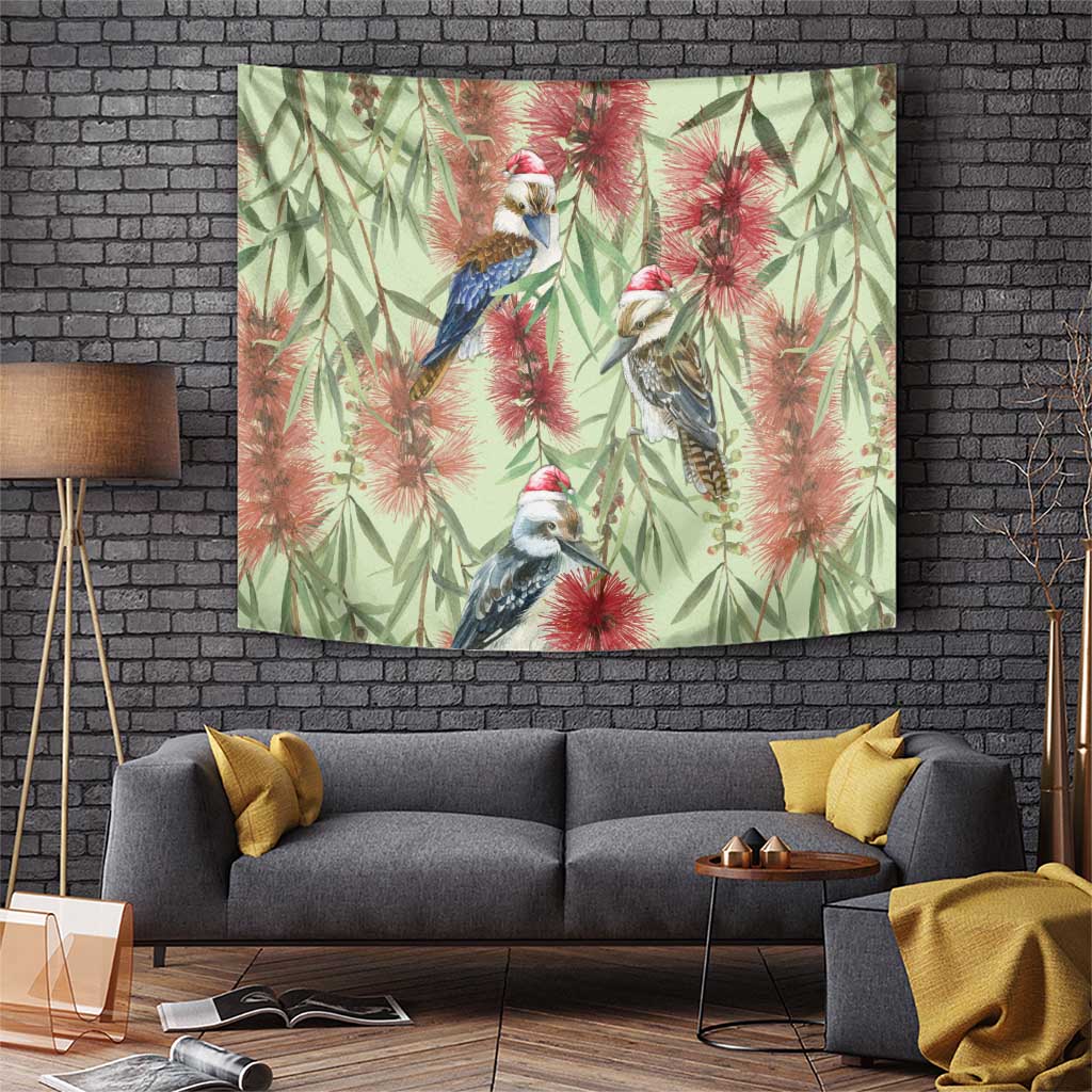 Australia Christmas Tapestry Kookaburra Santa on Callistemon - Pastel
