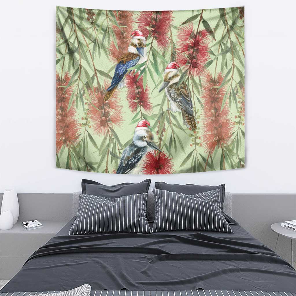 Australia Christmas Tapestry Kookaburra Santa on Callistemon - Pastel