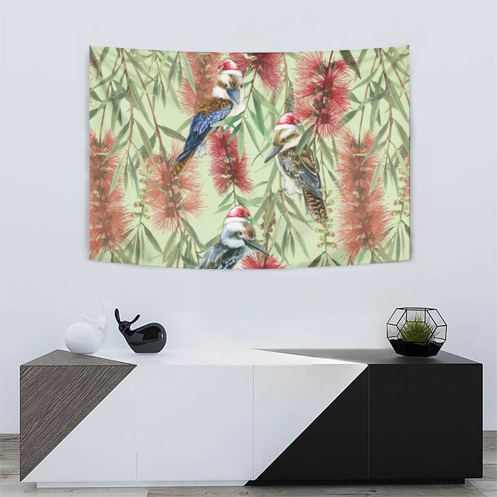 Australia Christmas Tapestry Kookaburra Santa on Callistemon - Pastel