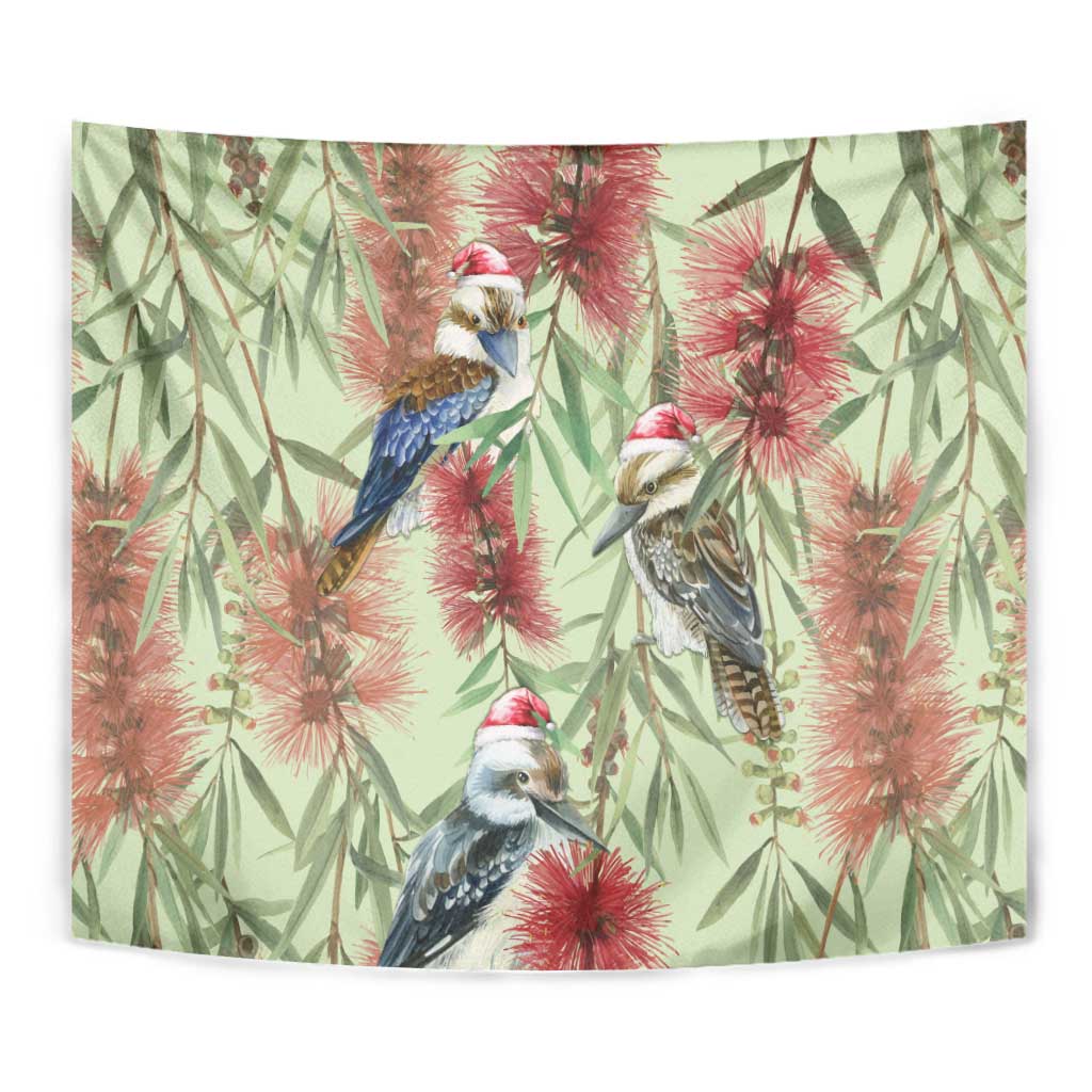 Australia Christmas Tapestry Kookaburra Santa on Callistemon - Pastel