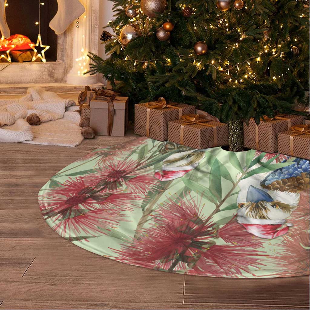 Australia Christmas Tree Skirt Kookaburra Santa on Callistemon - Pastel