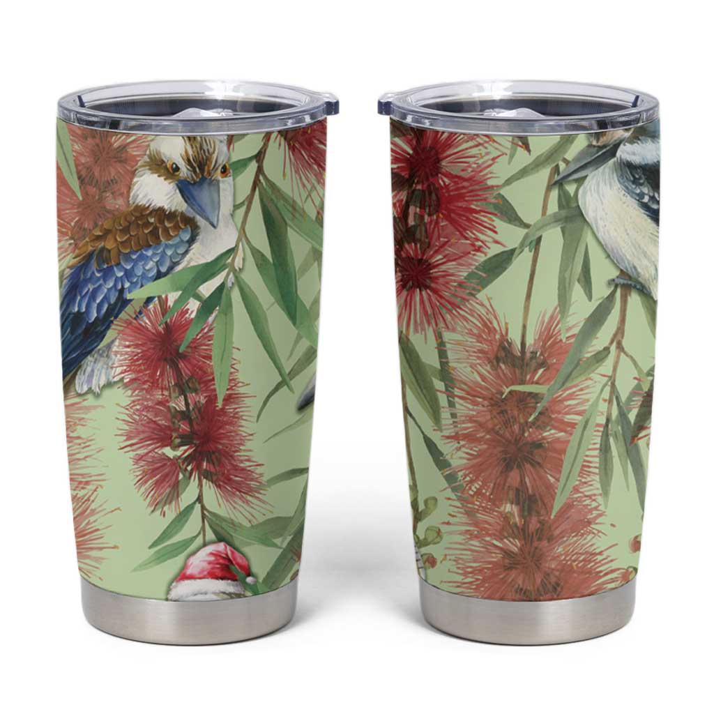 Australia Christmas Tumbler Cup Kookaburra Santa on Callistemon - Pastel