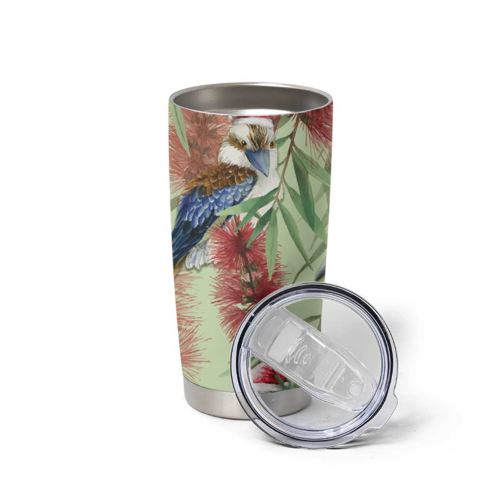 Australia Christmas Tumbler Cup Kookaburra Santa on Callistemon - Pastel