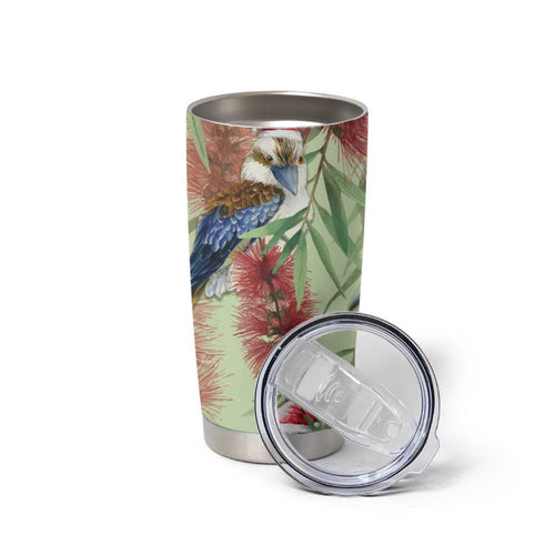 Australia Christmas Tumbler Cup Kookaburra Santa on Callistemon - Pastel