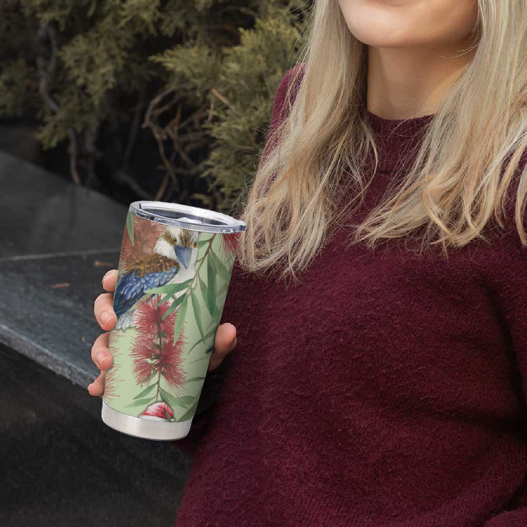Australia Christmas Tumbler Cup Kookaburra Santa on Callistemon - Pastel