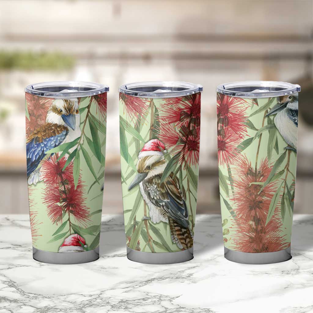 Australia Christmas Tumbler Cup Kookaburra Santa on Callistemon - Pastel