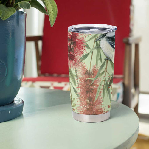 Australia Christmas Tumbler Cup Kookaburra Santa on Callistemon - Pastel