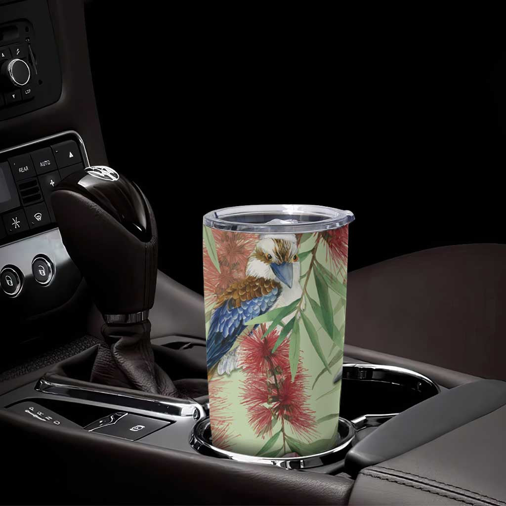 Australia Christmas Tumbler Cup Kookaburra Santa on Callistemon - Pastel