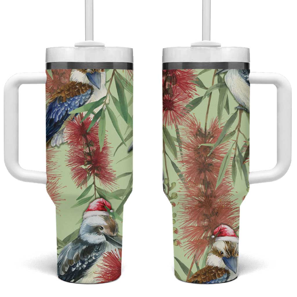 Australia Christmas Tumbler With Handle Kookaburra Santa on Callistemon - Pastel
