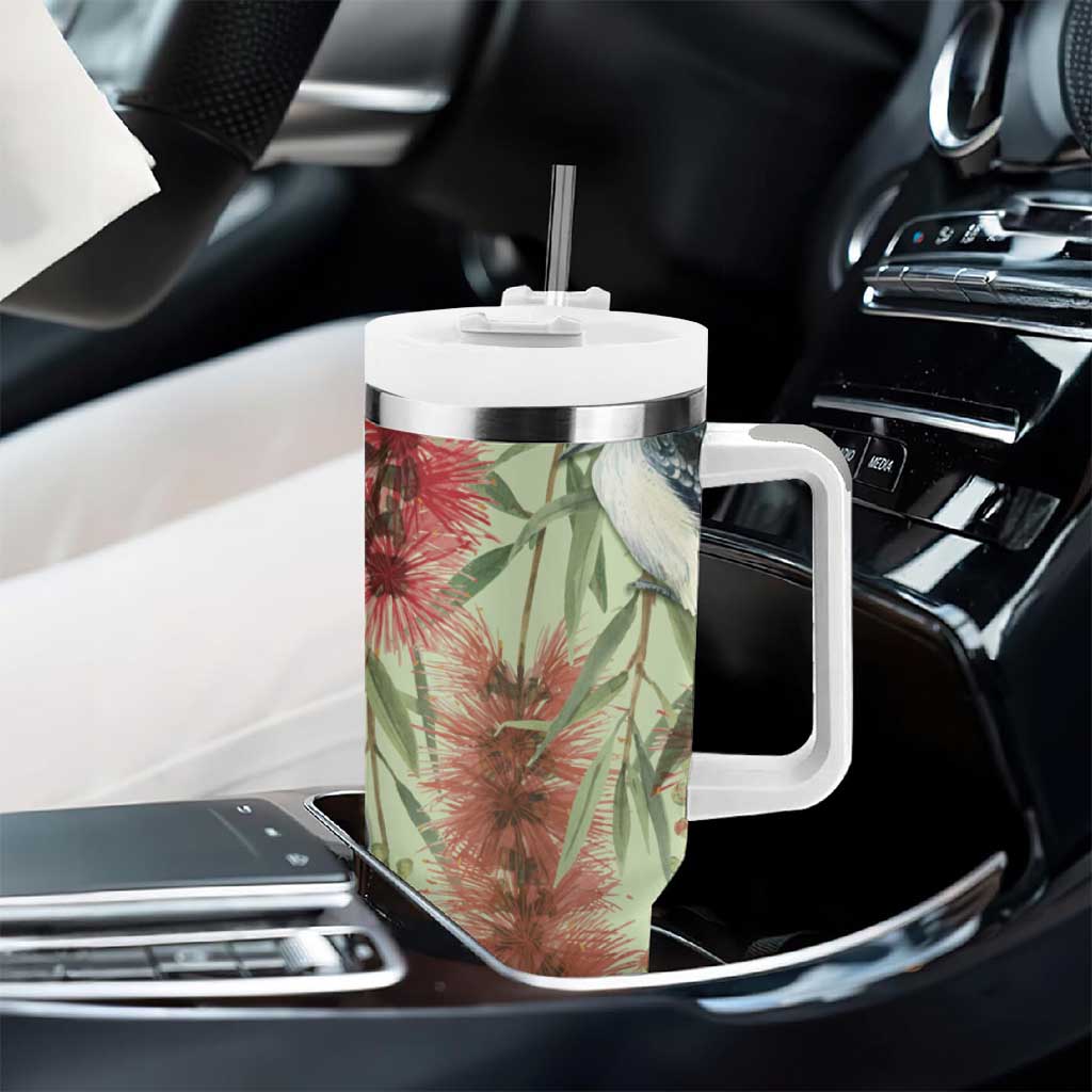 Australia Christmas Tumbler With Handle Kookaburra Santa on Callistemon - Pastel