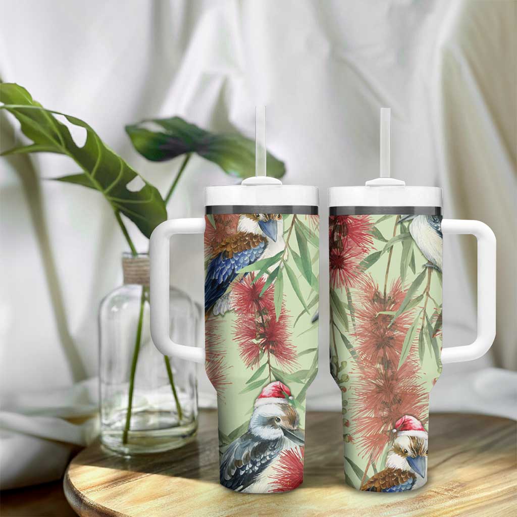 Australia Christmas Tumbler With Handle Kookaburra Santa on Callistemon - Pastel