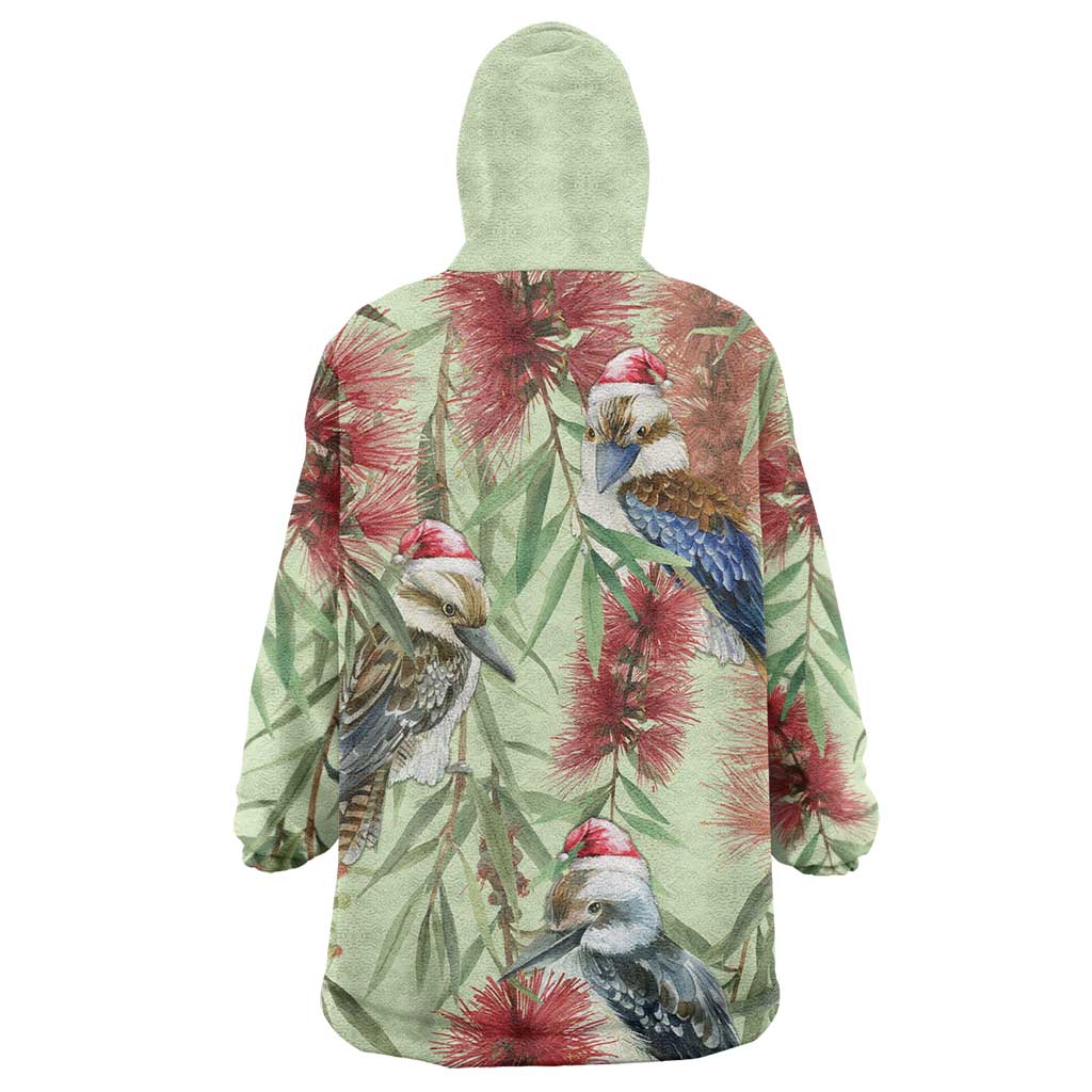 Australia Christmas Wearable Blanket Hoodie Kookaburra Santa on Callistemon - Pastel