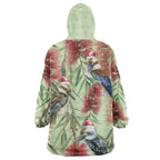 Australia Christmas Wearable Blanket Hoodie Kookaburra Santa on Callistemon - Pastel