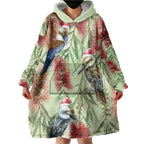 Australia Christmas Wearable Blanket Hoodie Kookaburra Santa on Callistemon - Pastel