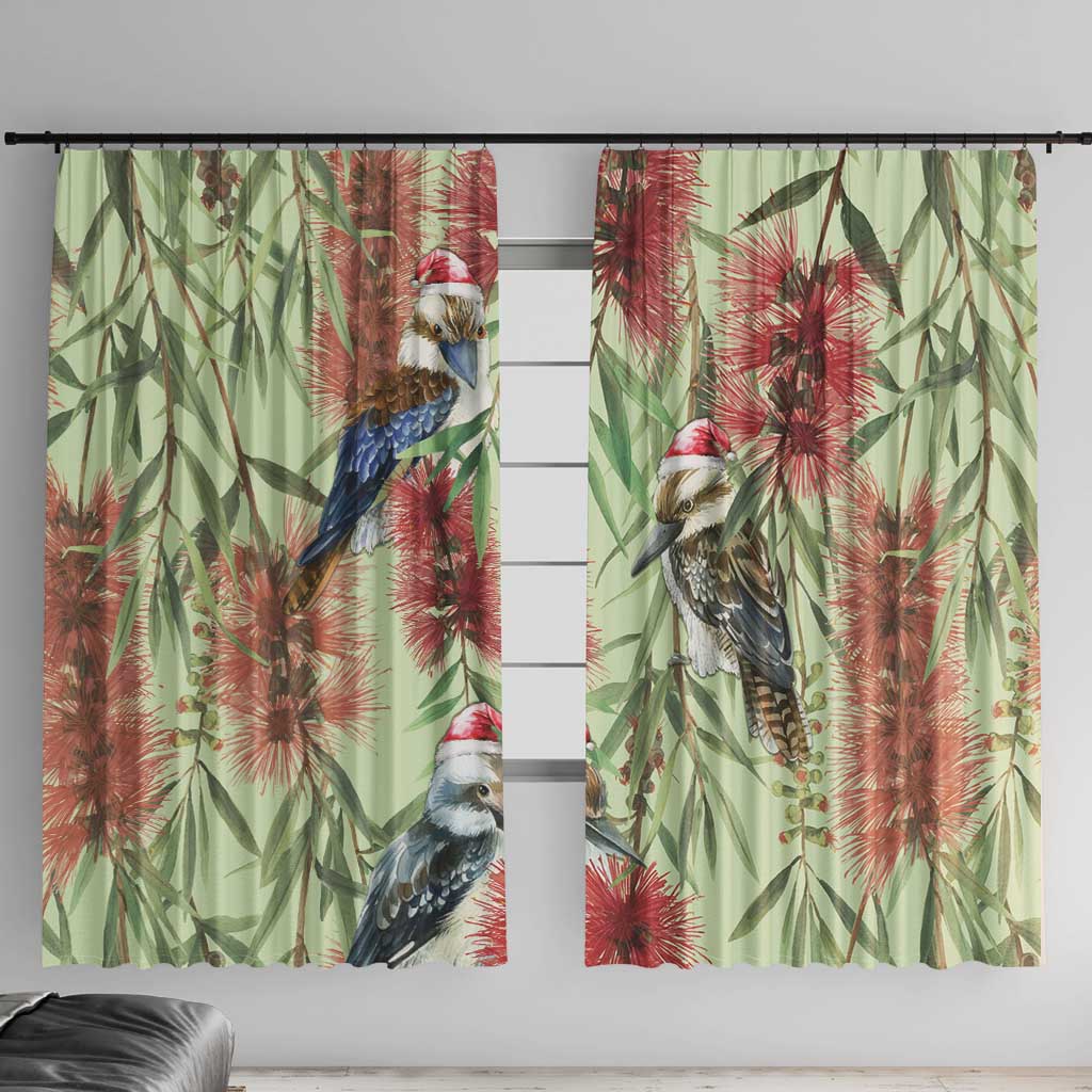 Australia Christmas Window Curtain Kookaburra Santa on Callistemon - Pastel