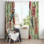 Australia Christmas Window Curtain Kookaburra Santa on Callistemon - Pastel