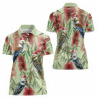 Australia Christmas Women Polo Shirt Kookaburra Santa on Callistemon - Pastel