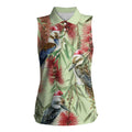 Australia Christmas Women Sleeveless Polo Shirt Kookaburra Santa on Callistemon - Pastel
