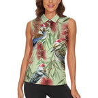 Australia Christmas Women Sleeveless Polo Shirt Kookaburra Santa on Callistemon - Pastel