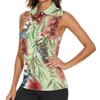 Australia Christmas Women Sleeveless Polo Shirt Kookaburra Santa on Callistemon - Pastel