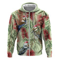 Australia Christmas Zip Hoodie Kookaburra Santa on Callistemon - Pastel