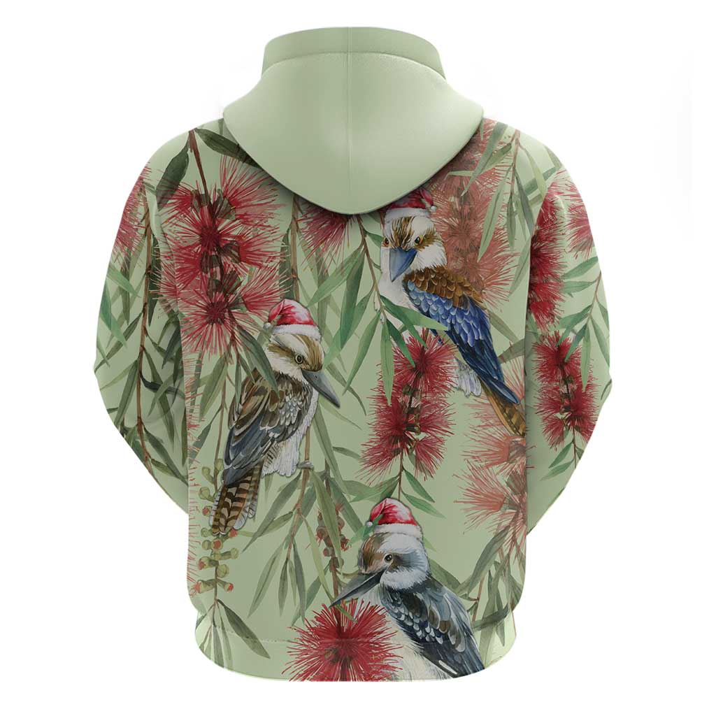 Australia Christmas Zip Hoodie Kookaburra Santa on Callistemon - Pastel