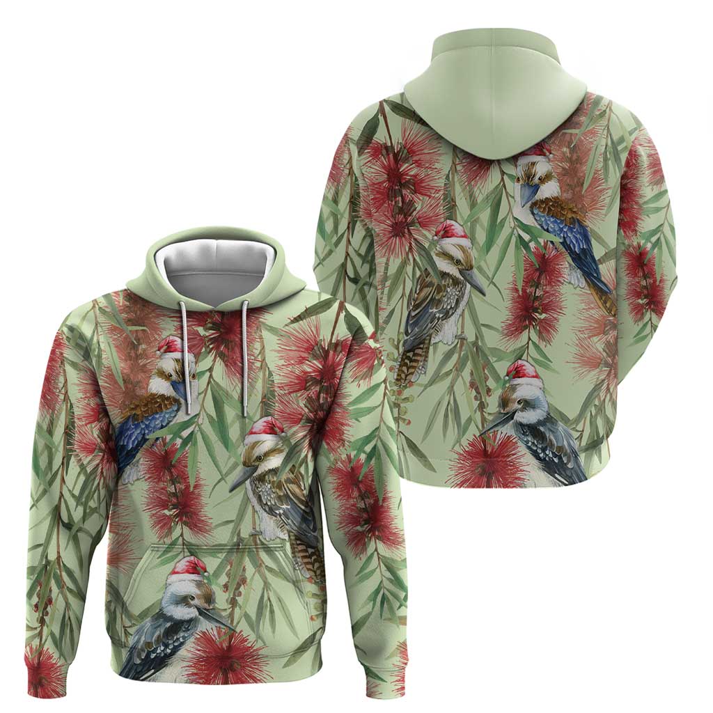 Australia Christmas Zip Hoodie Kookaburra Santa on Callistemon - Pastel