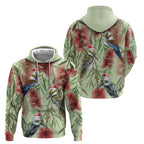 Australia Christmas Zip Hoodie Kookaburra Santa on Callistemon - Pastel