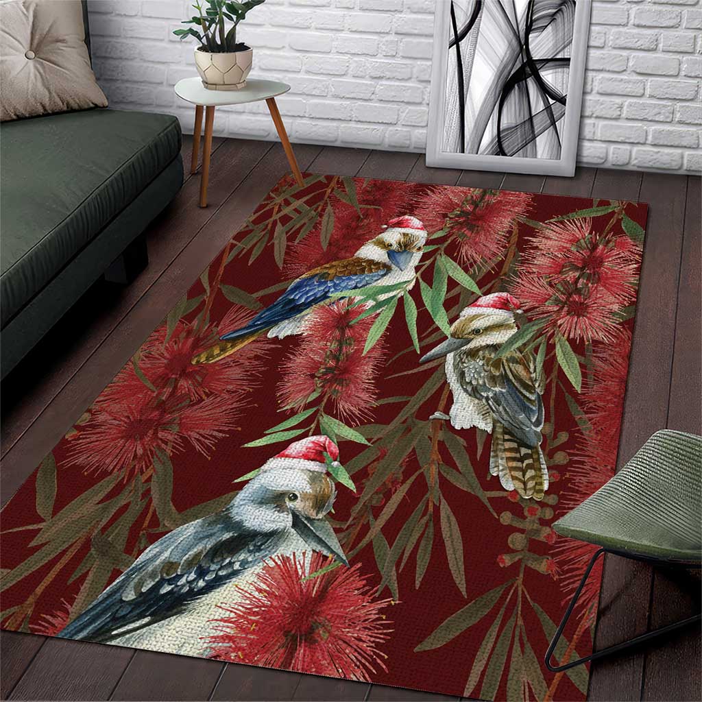 Australia Christmas Area Rug Kookaburra Santa on Red Bottlebrush