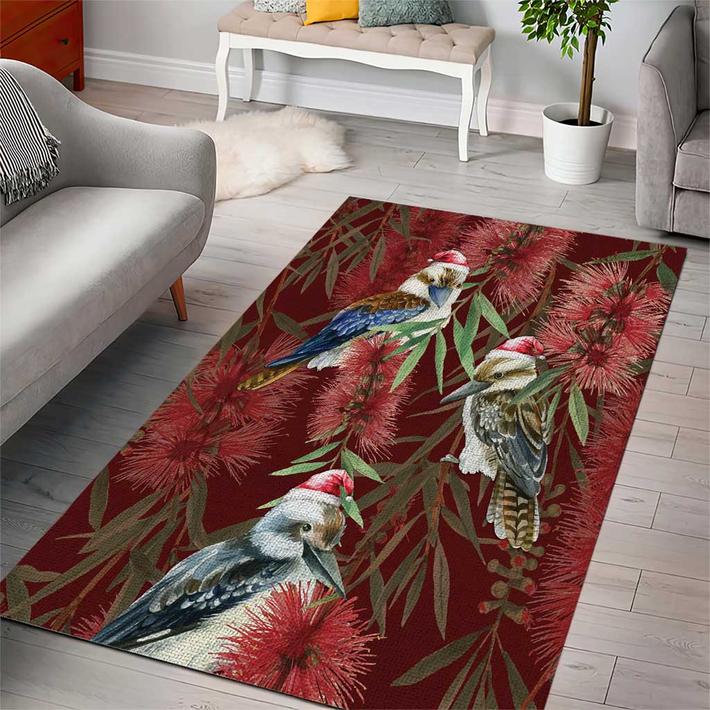 Australia Christmas Area Rug Kookaburra Santa on Red Bottlebrush