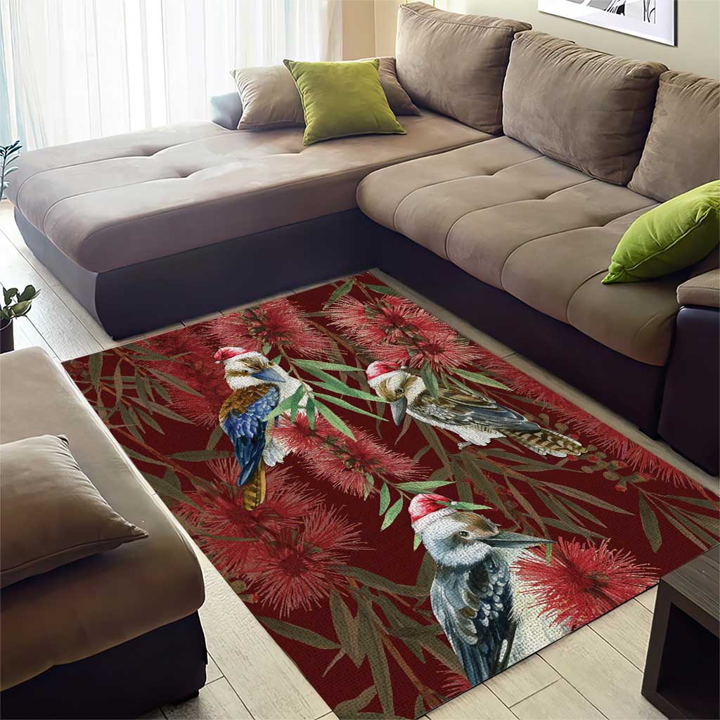 Australia Christmas Area Rug Kookaburra Santa on Red Bottlebrush