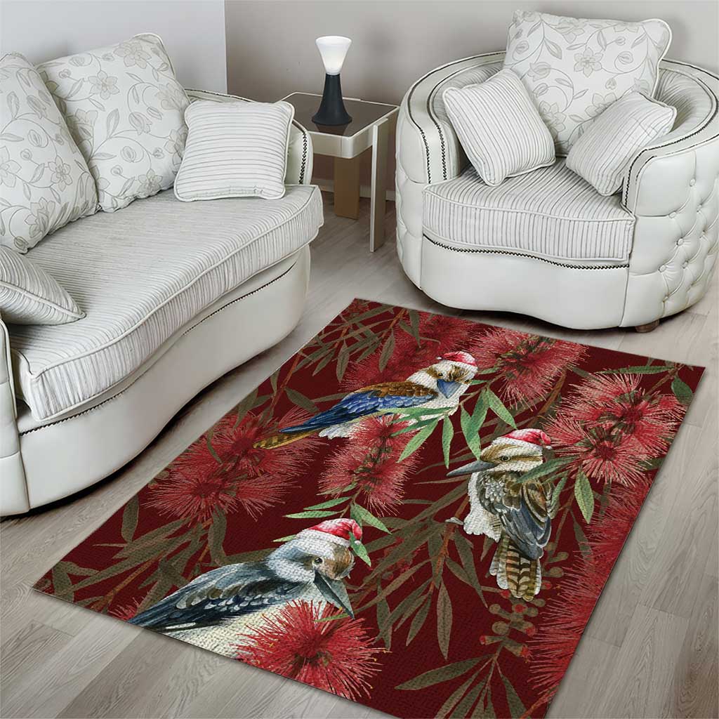 Australia Christmas Area Rug Kookaburra Santa on Red Bottlebrush