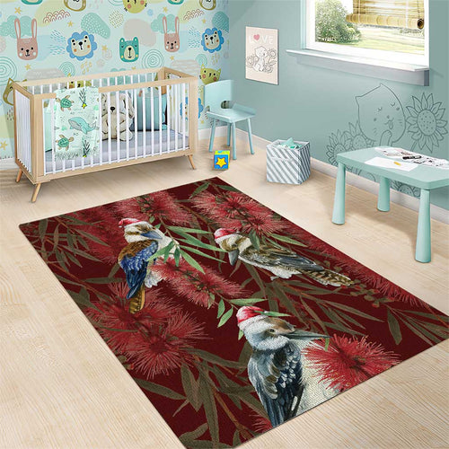 Australia Christmas Area Rug Kookaburra Santa on Red Bottlebrush
