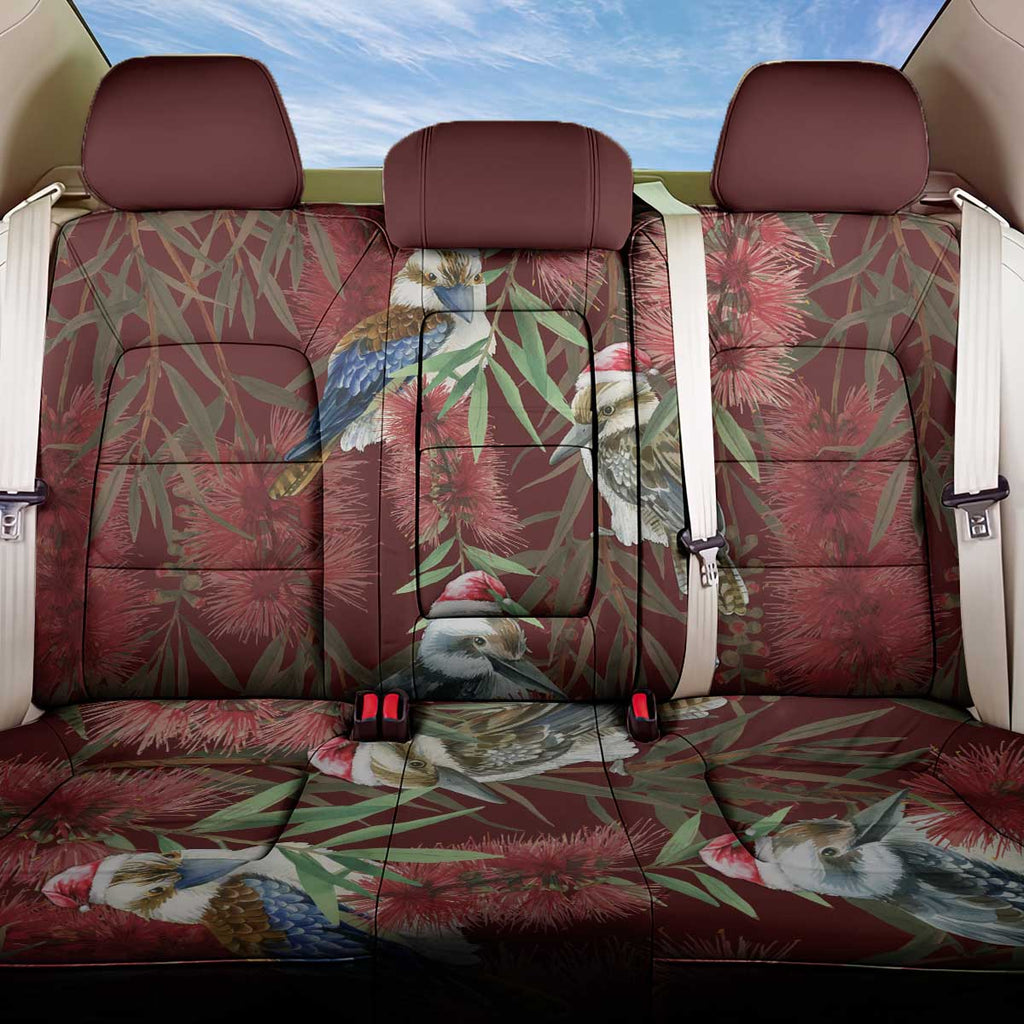 Australia Christmas Back Car Seat Cover Kookaburra Santa on Red Bottlebrush