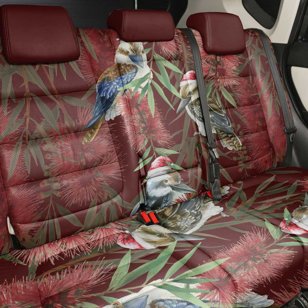 Australia Christmas Back Car Seat Cover Kookaburra Santa on Red Bottlebrush