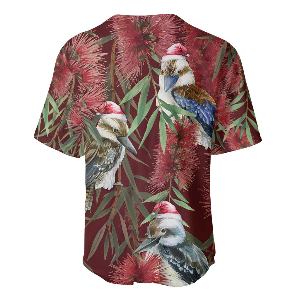 Australia Christmas Baseball Jersey Kookaburra Santa on Red Bottlebrush
