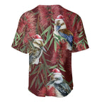 Australia Christmas Baseball Jersey Kookaburra Santa on Red Bottlebrush