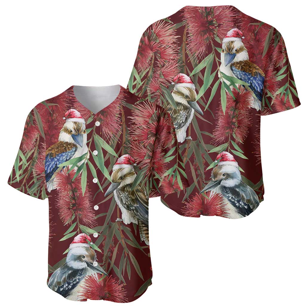 Australia Christmas Baseball Jersey Kookaburra Santa on Red Bottlebrush